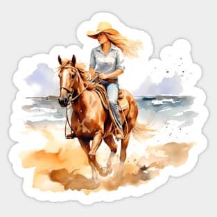 Horseback Beach Riding Watercolor Sticker